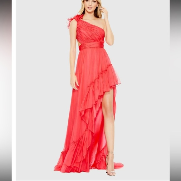 New | Red Ruffled One Shoulder Asymmetrical Gown 67989| 4 - Picture 1 of 8